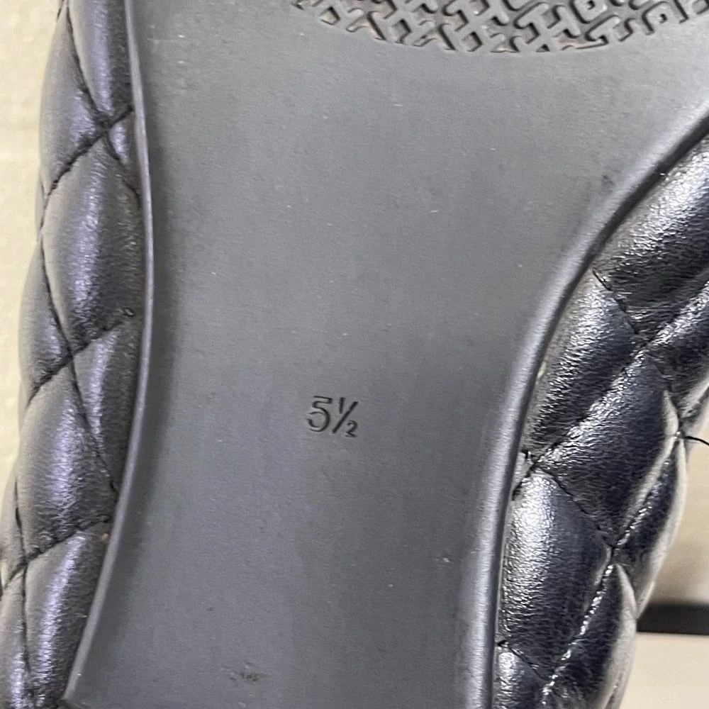 Tory Burch Black Quilted Leather Ballet Flats Slip On Shoes Women's Size 5.5 US